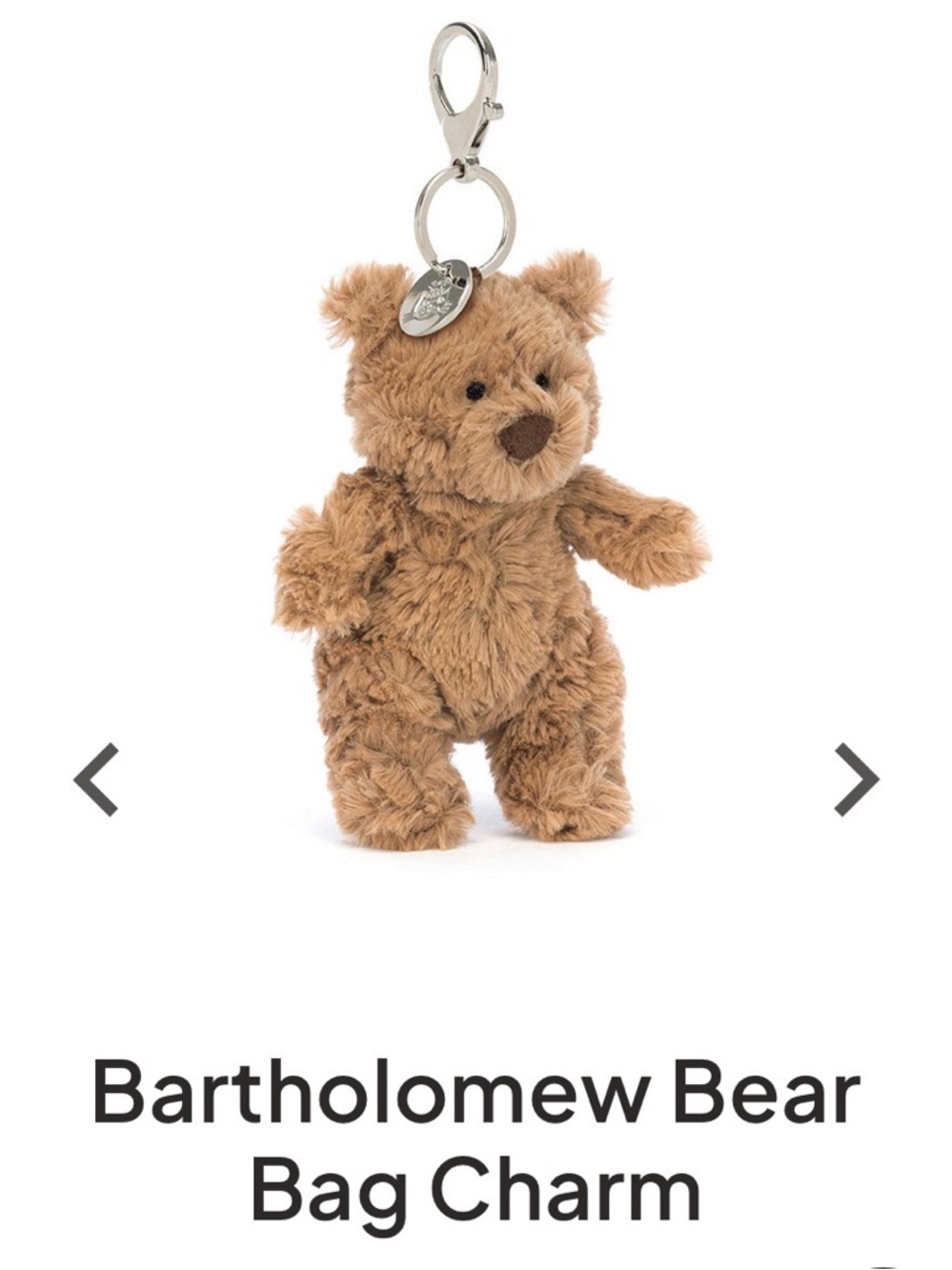 Jellycat Bartholomew, bear bag charm out of stock new without tags!!